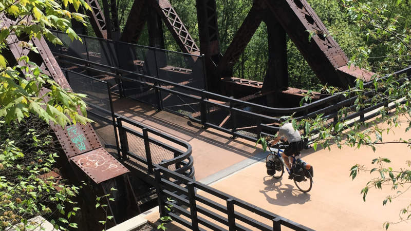 Cyclist entering Keystone Viaduct