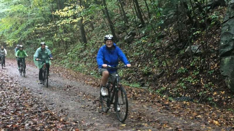 Five bike riders in the rain near Markelton PA