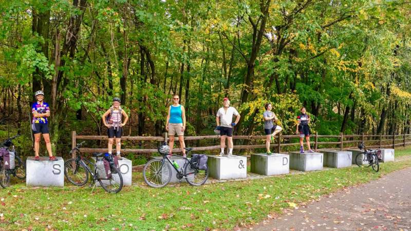 Cyclists at Mason Dixon Line