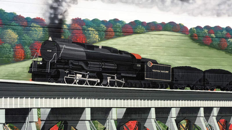 Mural of steam engine in Meyersdale