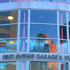 Front of parking garage on First Ave in downtown Pittsburgh