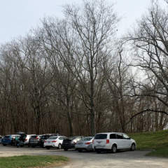 Parking lot near historic brick building at Seneca Creek